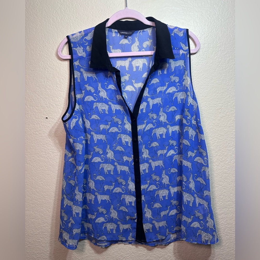 Women’s Sheer Safari Sleeveless Button Down Blouse size 18 Animal Novelty Spring